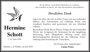 Traueranzeige von Hermine Schott von  Sonntags Anzeiger