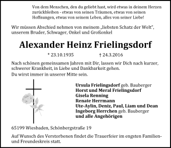 Traueranzeige von Alexander Heinz Frielingsdorf von  Wiesbaden komplett