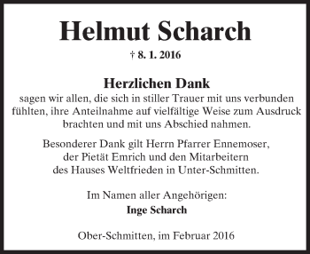Traueranzeige von Helmut Scharch von  Sonntags Anzeiger
