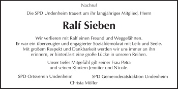 Traueranzeige von Ralf Sieben von  Landskrone