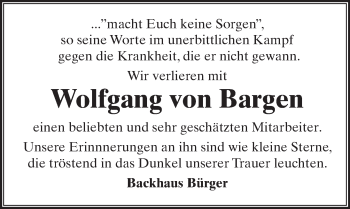 Traueranzeige von Wolfgang von Bargen von  Wiesbaden komplett