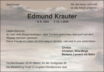 Traueranzeige von Edmund Krauter von  Allgemeine Zeitung Mainz