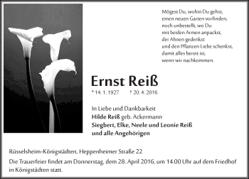 Traueranzeige von Ernst Reiß von trauer.echo-online.de