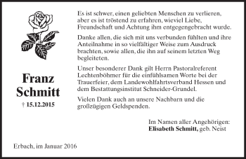 Traueranzeige von Franz Schmitt von  Wiesbaden komplett