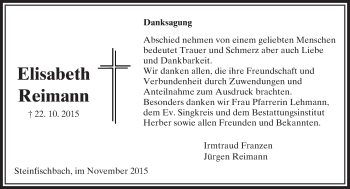 Traueranzeige von Elisabeth Reimann von  Camberger Anzeiger
