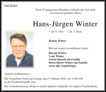Traueranzeige von Hans-Jürgen Winter von VRM Trauer