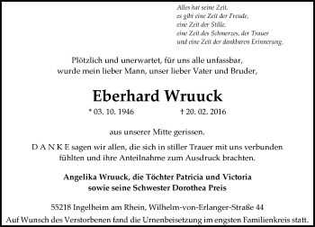 Traueranzeige von Eberhard Wruuck von  Allgemeine  Zeitung Ingelheim-Bingen
