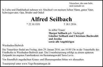 Traueranzeige von Alfred Seilbach von  Wiesbaden komplett