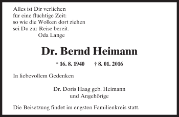 Traueranzeige von Bernd Heimann von  Wiesbaden komplett
