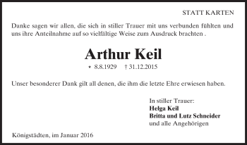 Traueranzeige von Arthur Keil von  Mainspitze