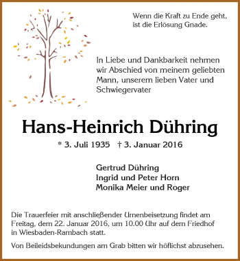 Traueranzeige von Hans-Heinrich Dühring von  Wiesbaden komplett