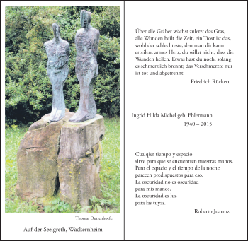 Traueranzeige von Ingrid Hilda Michel von  Allgemeine  Zeitung Ingelheim-Bingen