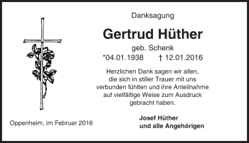 Traueranzeige von Gertrud Hüther von  Landskrone