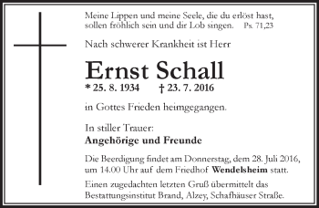 Traueranzeige von Ernst Schall von Trauerportal Rhein Main Presse