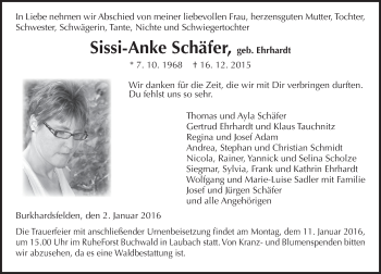 Traueranzeige von Sissi-Anke Schäfer von  Gießener Anzeiger