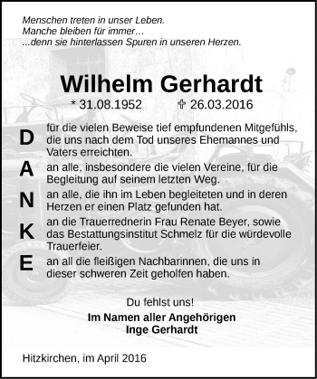 Traueranzeige von Wilhelm Gerhardt von  Sonntags Anzeiger