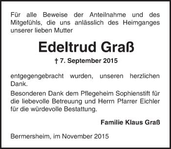 Traueranzeige von Edeltrud Graß von  Wormser Zeitung