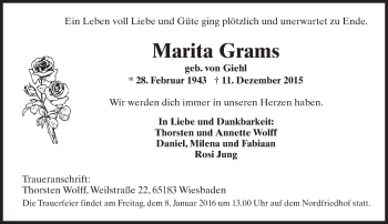 Traueranzeige von Marita Grams von  Wiesbaden komplett