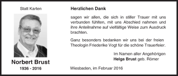 Traueranzeige von Norbert Brust von  Wiesbaden komplett