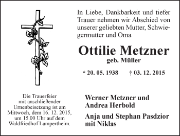 Traueranzeige von Ottilie Metzner von  Bürstädter Zeitung