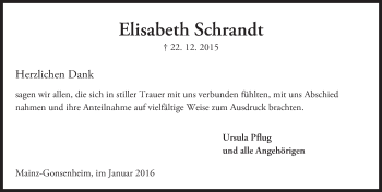 Traueranzeige von Elisabeth Schrandt von  Allgemeine Zeitung Mainz