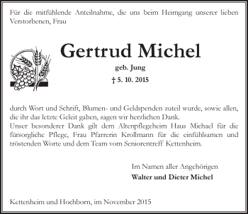 Traueranzeige von Gertrud Michel von  Allgemeine Zeitung Alzey