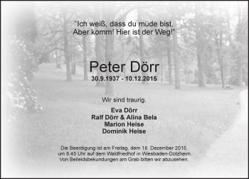 Traueranzeige von Peter Dörr von  Wiesbaden komplett