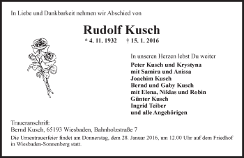 Traueranzeige von Rudolf Kusch von  Wiesbaden komplett