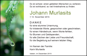 Traueranzeige von Johann Murlasits von  Idsteiner Zeitung