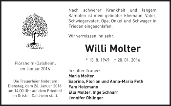 Traueranzeige von Willi Molter von  Wormser Zeitung
