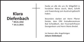 Traueranzeige von Klara Diefenbach von  Wiesbaden komplett