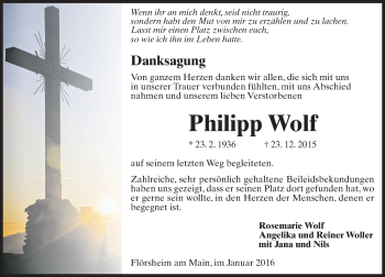 Traueranzeige von Philipp Wolf von  Mainspitze