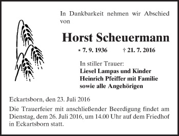 Traueranzeige von Horst Scheuermann von  Kreisanzeiger