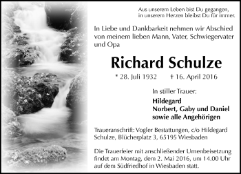Traueranzeige von Richard Schulze von  Wiesbaden komplett