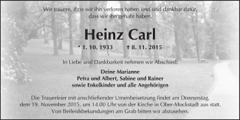 Traueranzeige von Heinz Carl von  Kreisanzeiger