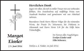 Traueranzeige von Margot Eissler von  Sonntags Anzeiger