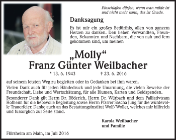 Traueranzeige von Franz Günter Weilbacher von Trauerportal Rhein Main Presse