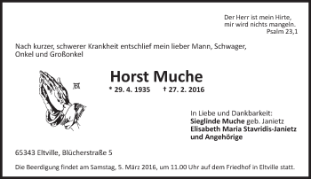 Traueranzeige von Horst Muche von  Wiesbaden komplett