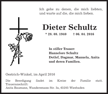 Traueranzeige von Dieter Schultz von  Wiesbaden komplett
