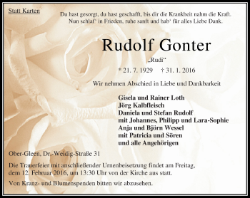Traueranzeige von Rudolf Gonter von VRM Trauer