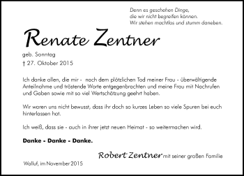 Traueranzeige von Renate Zentner von  Wiesbaden komplett