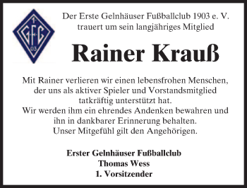 Traueranzeige von Rainer Krauß von  GT am Sonntag