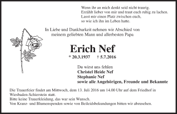 Traueranzeige von Erich Nef von Trauerportal Rhein Main Presse
