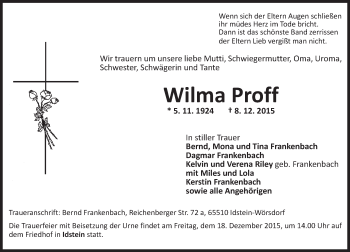 Traueranzeige von Wilma Proff von  Idsteiner Zeitung