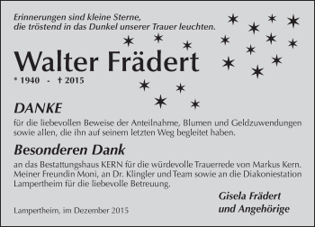 Traueranzeige von Walter Frädert von  Bürstädter Zeitung