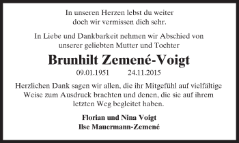 Traueranzeige von Brunhilt Zemene-Voigt von  Allgemeine Zeitung Mainz