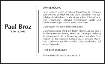 Traueranzeige von Paul Broz von  Idsteiner Zeitung