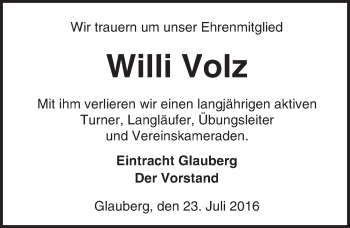 Traueranzeige von Willi Volz von  Kreisanzeiger