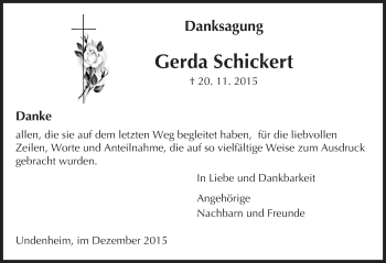 Traueranzeige von Gerda Schickert von  Allgemeine Zeitung Alzey