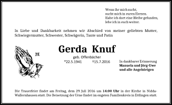 Traueranzeige von Gerda Knuf von  Kreisanzeiger